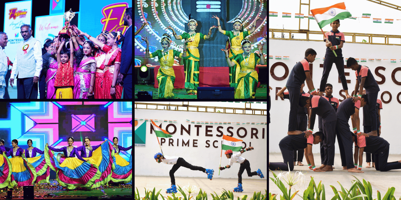 Montessori Prime School student performances and events collage